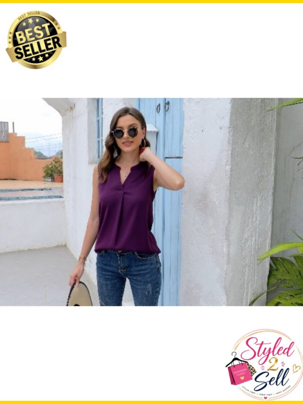 Chiffon V Neck Sleeveless Blouse Tunic Tank Top - Picture 6 of 6